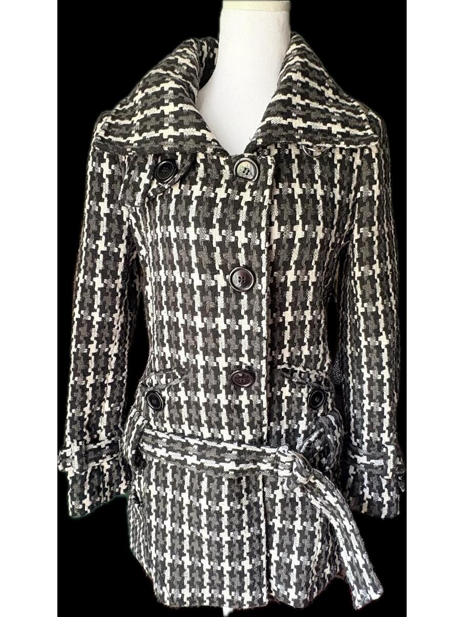 Houndstooth Wool Blend Coat M